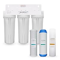 Max Water 3 Stage (Good for City Water) 10 inch Standard Water Filtration System for Whole House - Sediment + GAC + CTO Post Carbon - ¾