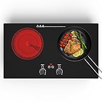 Electric Cooktop,110V 2400W Electric Stove Top with LCD Touch and Knob Control,Built-in and Countertop 2 Burner Electric Cooktop with 11 Power Levels, Kids Lock & Timer,Overheat Protection.