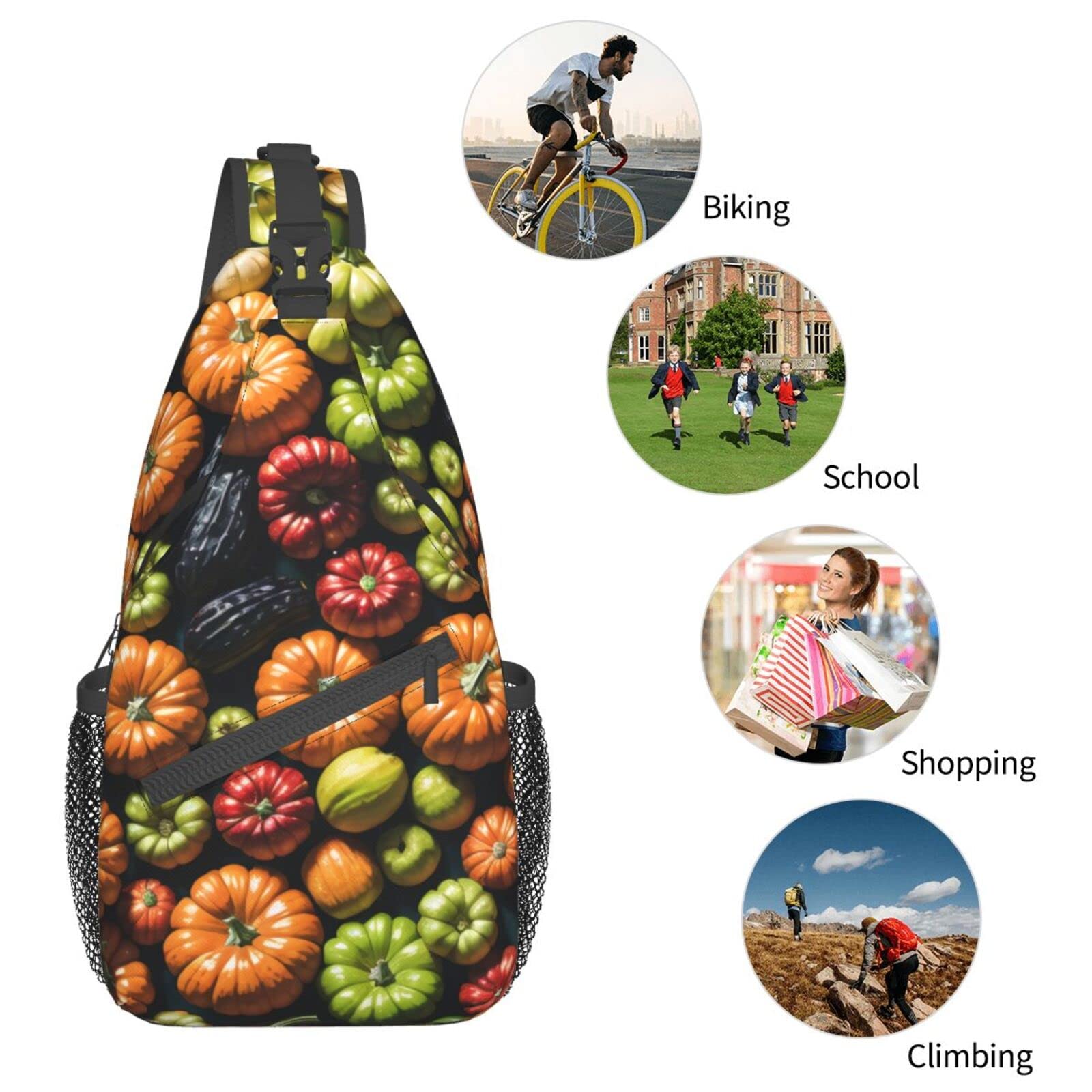 MIXMEY Fruits And Vegetable Print Cross Chest Bag Diagonally,Sling Backpack Fashion Travel Hiking Daypack Crossbody Shoulder Bag For Men Women