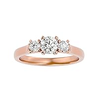 Certified 18K Gold Ring in Round Cut Moissanite Diamond (0.53 ct) Round Cut Natural Diamond (0.3 ct) With White/Yellow/Rose Gold Engagement Ring For Women