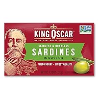 King Oscar Skinless & Boneless Sardines in Olive Oil, 4.38-Ounce Cans (Pack of 12)