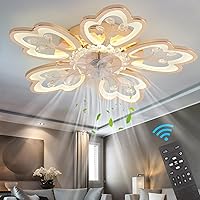 26 Inch Flower Modern Ceiling Fan with Lights Remote Control, 6 Speed 3 Color Dimmable Ceiling Fan Lamp Silent Fandelier with Invisible Blades for Living Room Bedroom Home Decoration