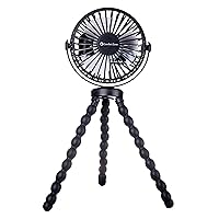 Flexible Tri-Pod Stroller Fan, Rechargeable, Mini, Portable, 4 inch, 3 Speed, 2-3 Hour Charge Time, Secure Hold, Ideal for Strollers, Cribs, Car Seats, or Children’s Room, MTD08-BLK