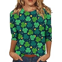 St Patricks Day Shirts, Women's Fashion Casual St. Patrick's Day Four Leaf Printed Seven Sleeve Round Neck Top