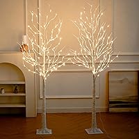 Lighted Birch Tree, 2 Pack 6 Feet 144 Warm White Lights, Prelit White Artificial Christmas Trees for Indoor Outdoor Decor Garden Wedding Party Bedroom Decoration