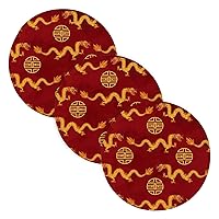 3 Pcs Trivet Hot Pad for Hot Dishes 15in Oriental Gold Dragons Chinese Ornament Red Cotton Thread Weave Heat Resistant Coasters for Bowl Protecting Table