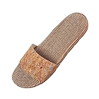 Slippers for Women Men Flax Tatami Slippers Indoor Skid-Proof House Slipper Open Toe