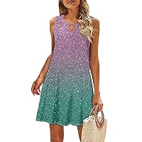Classy Mother's Day Sleeveless Tank for Women Empire Waist Hiking Soft Printed Dresses Women Cotton Scoop Green L
