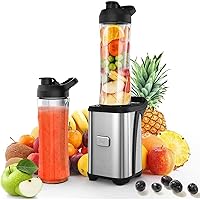 Enfmay 300W Mini Smoothie Maker, Smoothie Blender with 2 x 600ML BPA Free Tritan Plastic Bottles, Portable Stand Mixer, Stainless Steel Blender for Shake, Smoothie and Baby Food, Silver