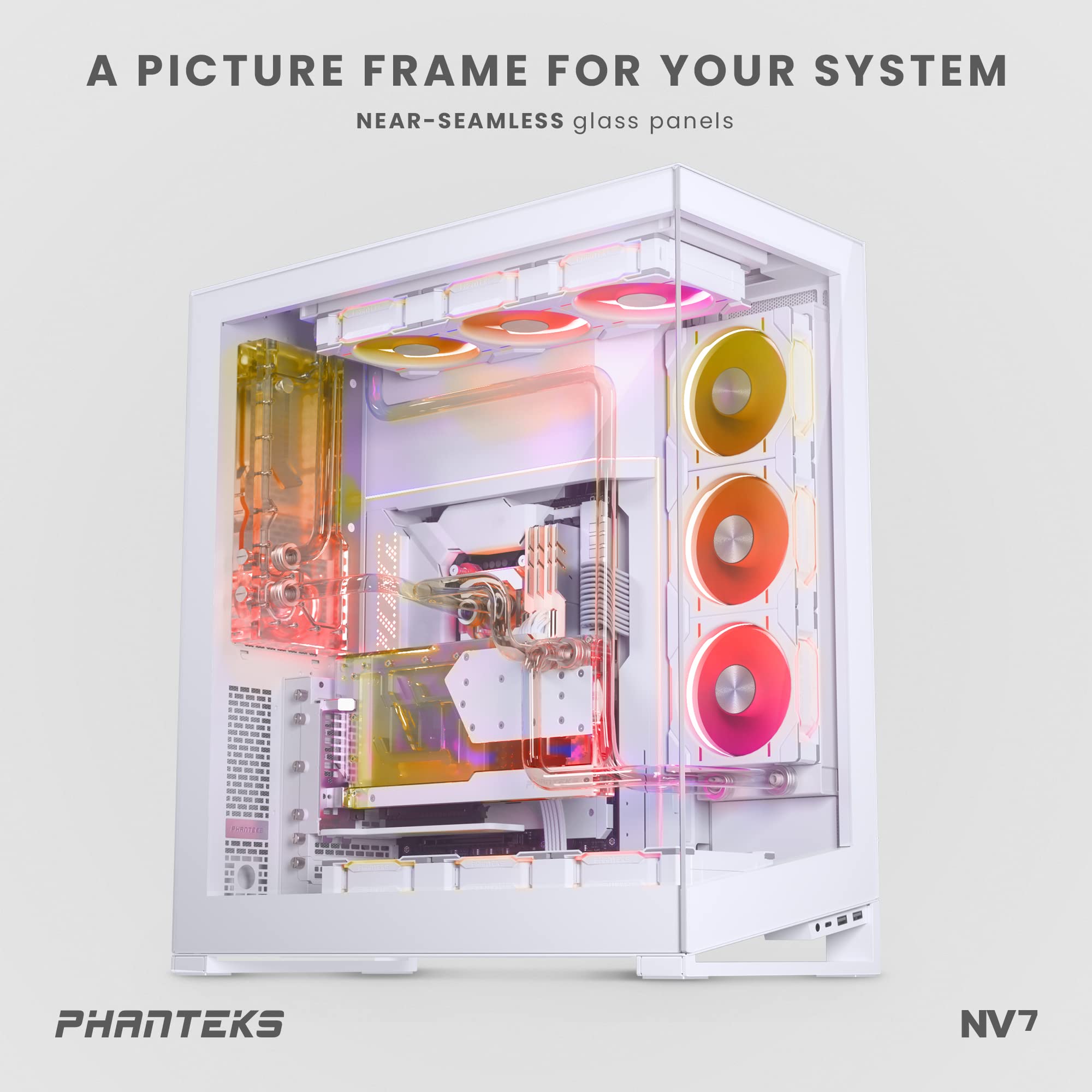 Phanteks (PH-NV723TG_DMW01) NV7 Showcase Full-Tower Chassis, High Airflow Performance, Integrated D/A-RGB Lighting, Seamless Tempered Glass Design, 12 Fan Positions, Matte White