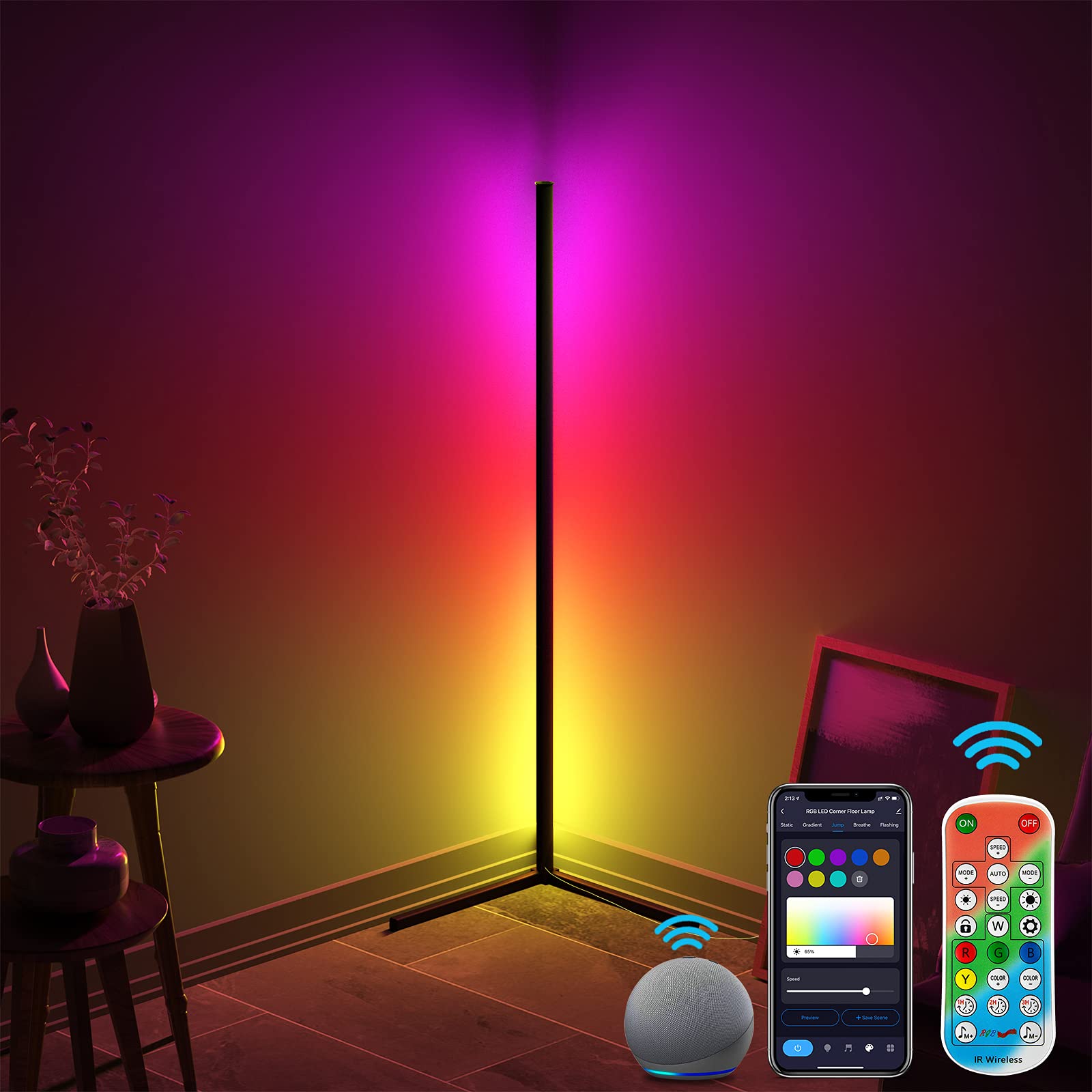 Ceinarry Corner Floor Lamp, RGB Smart Lamp Color Changing Dimmable LED Corner Lamp with Bluetooth App, Modern Standing Lamp for Living Room Bedroom...
