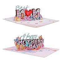 Paper Love Mothers Day Pop Up Cards 2 Pack - Includes 1 Best Mom Ever and 1 Happy Mother's Day, For Mother, Wife, Anyone - 5
