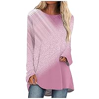 Fall Blouses for Women 2023, Women's Casual Plus Size Long Sleeved Round Neck Retro Printing T-Shirt Top