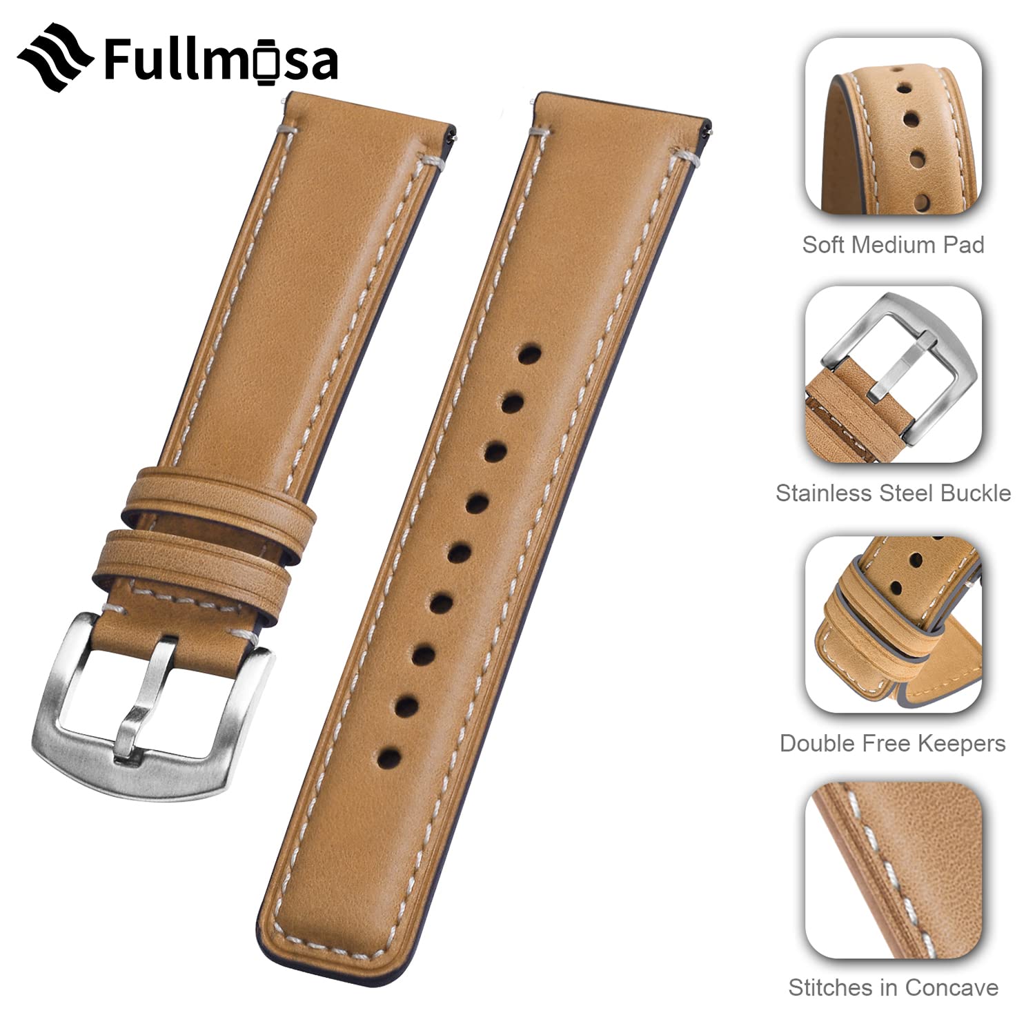 Fullmosa Quick Release Watch Band 22mm 20mm 18mm,Burnished Leather Wacth Bands for Samsung Galaxy Watch/HuaWei Watch/Garmin Watch/Asus Zenwatch 2