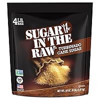Sugar In The Raw Granulated Turbinado Cane Sugar, No erythritol, Pure Natural Sweetener, Hot & Cold Drinks, Coffee, Cooking, Baking, Vegan, Gluten-Free, Non-GMO, Bulk Sugar, 4lb Bag (1-Pack)