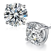 Moissanite Stud Earrings, Round Cut D Color VVS1 Clarity Lab Created Diamond Earrings Studs 18K White Gold Plated 925 Sterling Silver Jewelry for Women Men