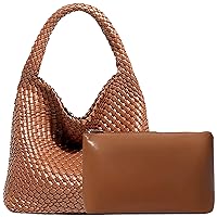 Women Vegan Leather Hand-Woven Tote Handbag Fashion Shoulder Top-handle Bag All-Match Underarm Bag with Purse