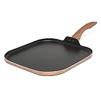 Cooking Light Dishwasher Safe, Silicone Handle, Specialty Cookware for Family, 11 Inch Griddle, Copper