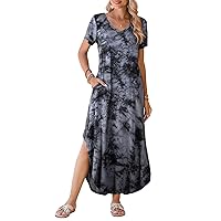 BELAROI Womens Plus Size Maxi Dresses Summer T Shirt Dress Casual V Neck Short Sleeve Long Loose Pockets Split