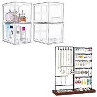Vtopmart 4 Pack Stackable Makeup Organizer with Jewelry Organizer