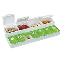 EZY DOSE Weekly (7-day) Pill Planner with Vitamin Storage│Easily Organize Pills and Vitamins,Green and White,67694