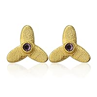 Charming Purple Amethyst Gemstone Earrings | Gold Plated Jewelry on Brass Metal | Stud Earring | Push Back Finding., Stone Size :- 2mm, Gemstone & Brass, Purple Amethyst