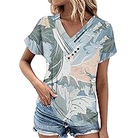 Sunflower Shirts for Women, Summer Tops Floral V Neck Short Sleeve Comfy Women's Oversized Tshirts, S, XXL