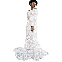 Off The Shoulder Lace Mermaid Wedding Dresses with Long Sleeves Zipper Back Bridal Gown
