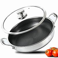 316L Stainless Steel Frying Pan-12.5inch Hex Nonstick Wok with Lid, Two Handle to Hold, PFOA Free, Dishwasher Oven Safe, Cookware with Stir fry/Toast/Roast/Bake/Stew, 6 Quart