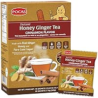 Honey Ginger Tea - Instant Tea Powder Packets with Cinnamon & Ginger Honey Crystals Tea, Non-GMO/Gluten Free/Caffeine Free Tea, 20 Count