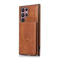 Leather Case for Samsung Galaxy S24 Ultra/S24 Plus/S24 Business Style Card Holder Case Slim Cover Support Vehicle Magnetic Suction (Orange,S24 Ultra)