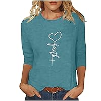 Cross Graphic Tees for Women 3/4 Sleeve Crewneck Shirts Christian Religious Faith T-Shirt Teen Girl Summer Cute Tops