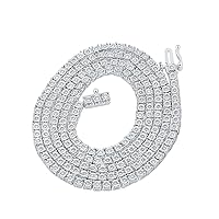 The Diamond Deal 10kt White Gold Mens Round Diamond Single Row Link Chain Necklace 1-1/3 Cttw