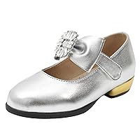 Girls Dress Shoes Rhinestone Buckle Mary Jane Flats and Heels for Little Kid Toddler