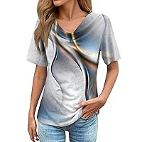 Women Tops and Blouses,Plus Size Printed Loose Short Sleeve Shirt Summer Casual Vintage T Shirt Trendy 2024 Tee