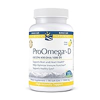 ProOmega-D, Lemon Flavor - 90 Soft Gels - 1280 mg Omega-3 + 1000 IU D3 - High-Potency Fish Oil - EPA & DHA - Brain, Eye, Heart, Joint, & Immune Health - Non-GMO - 45 Servings