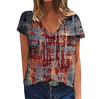 Plaid Shirts for Women Spring Long Loose Tunic for Womens Casual Summer Tops Floral Short Sleeve Round Neck Te