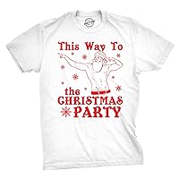Mens This Way to The Christmas Party Funny Fit Santa Holiday T Shirt