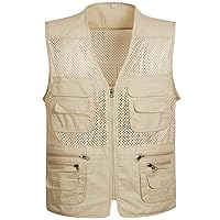 Flygo Mens Mesh Quick Dry Outdoor Work Fishing Travel Photo Vest with Multi Pockets