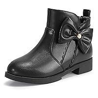 PANDANINJIA Toddler/Little Kid Girl's Clara Fashion Short Ankle Boots Pearls Bow Dress Booties with Zipper