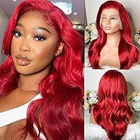 Long Wavy Hot Red Wig with Side Part Natural Hairline, Synthetic Lace Front Layered Long Red Wigs for Women, Natural Wave Cherry Red Hair Replacement Wig For Daily Use Costume Party Cosplay