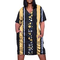 T Shirt Dresses for Women 2024 Summer Plus Size V Neck Short Sleeve Knee Pocket Soild Color Casual Dress