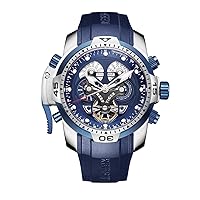 REEF TIGER Military Watches for Men Stainless Steel Blue Dial Watch Sport Autoamtic Watches RGA3503 (RGA3503-YLBB)