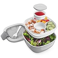 Bentgo® All-in-One Salad Container - Large Salad Bowl, Bento Box Tray, Leak-Proof Sauce Container, Airtight Lid, & Fork for Healthy Adult Lunches; BPA-Free & Dishwasher/Microwave Safe (Gray)