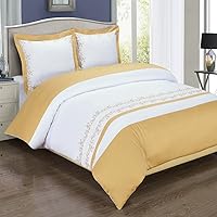 Gold and White Amalia 4pc King/Cal-King Embriodered Comforter Set 100% Cotton 300 Thread Count by Royal Hotel