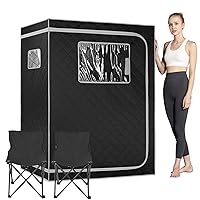 Smartmak Full Size Far Infrared Sauna, Two Person Home SPA with Time & Temperature Remote, Chairs, Light, 1 or 2 Person Privacy Indoor Saunas for Relaxation Detox,Greyborder