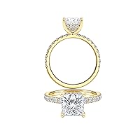Diamond Wish IGI Certified 1 to 1 1/5 Carat Princess Cut Lab Grown Diamond Hidden Ribbon Halo Engagement Ring for Women in 14k Gold Side Stones (E-F, VS-SI, cttw) Promise Ring Size 4 to 9