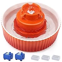 Ceramic Cat Water Fountain, 2.1L/71oz Cat Fountain with 3 Carbon Filters and 2 Water Pumps, Cupcake Pet Water Fountain for Cats and Dogs (Orange)