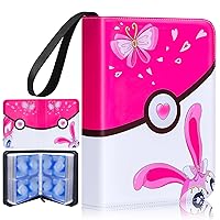 BRHE Card Binder-4 Pockets,504 Capacity,Card Holder with 63 Sleeves,Trading Card Collector Zipper Album Holder,Gift for Girls(Pink)