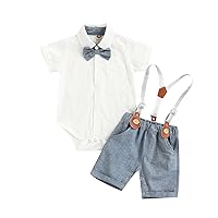Karwuiio Toddler Baby Boys Formal Suit Set Short Sleeve Button Shirt + Suspender Shorts Pants Gentleman Outfit
